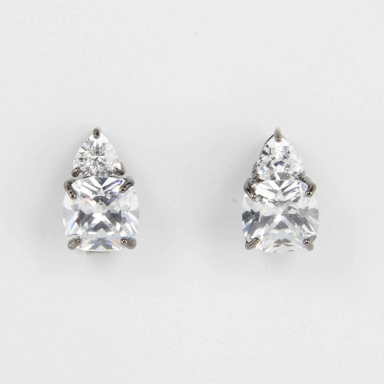 Cushion and Trillion Cut Faux Diamond Statement Earrings For Sale at