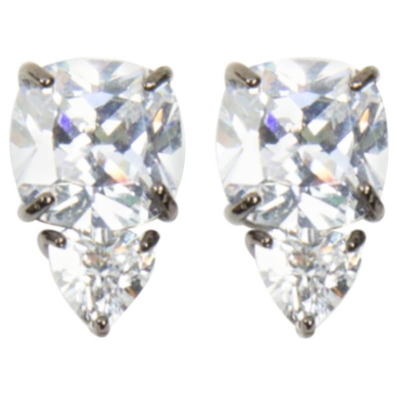 Cushion and Trillion Cut Faux Diamond Statement Earrings For Sale