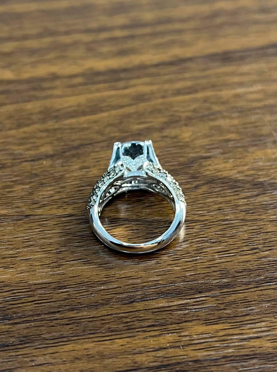 Cushion Blue Aquamarine Diamond Pave Set 14K White Gold Statement Cocktail Ring For Sale 4