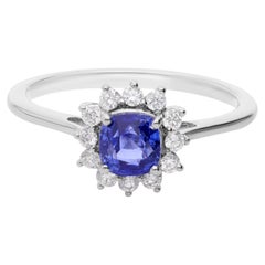 Anello nuziale con zaffiro blu a cuscino SI/H con diamante H. H. 14 carati in oro bianco