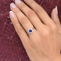 Anello nuziale con zaffiro blu a cuscino SI/H con diamante H. H. 18 carati in oro bianco