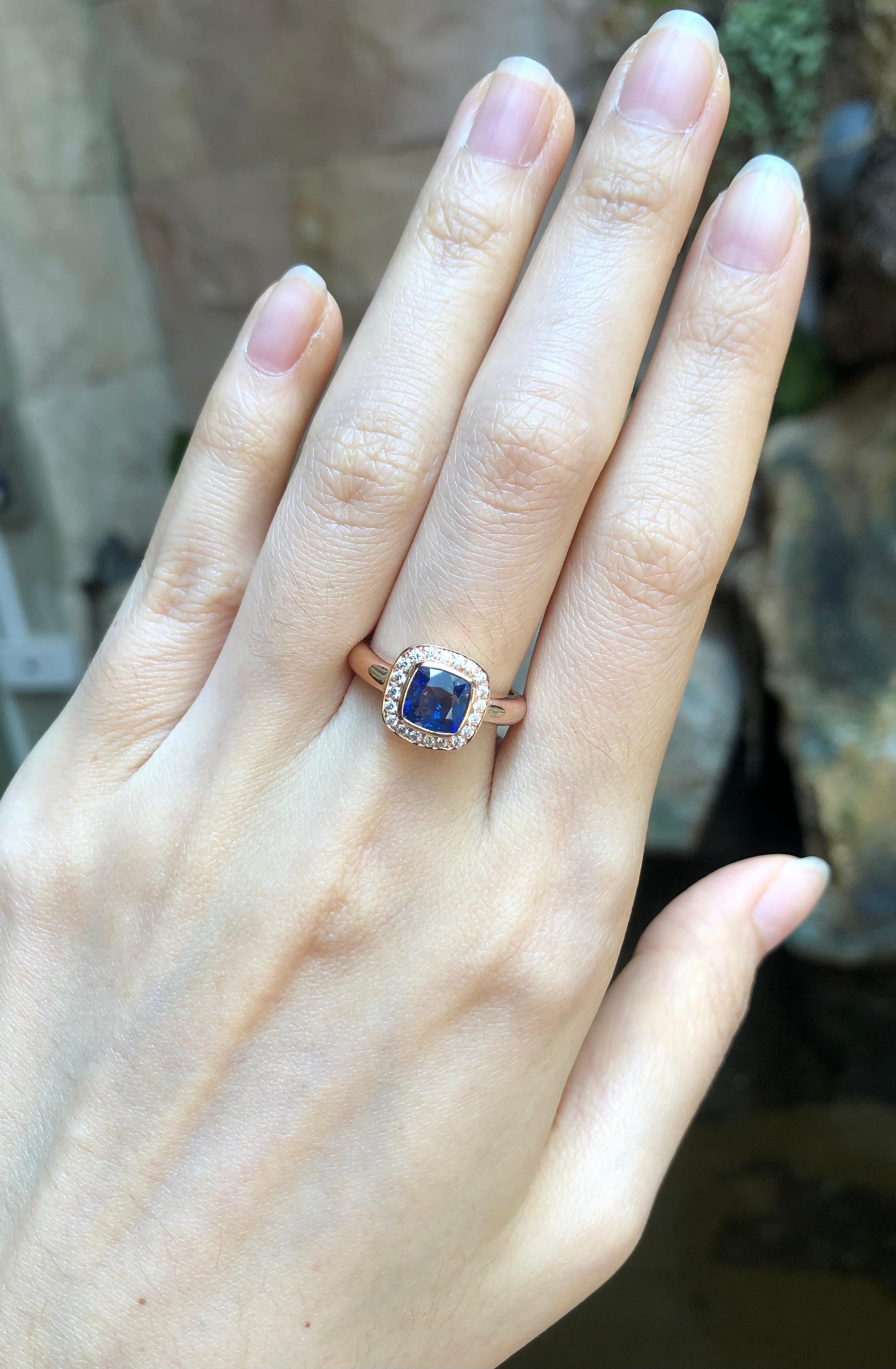 Blue Sapphire 1.70 carats with Diamond 0.17 carat Ring set in 18 Karat Rose Gold Settings

Width:  1.1 cm 
Length: 1.0 cm
Ring Size: 52
Total Weight: 5.18 grams


