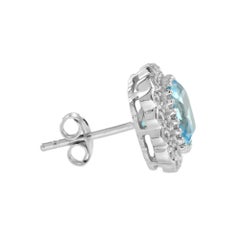 Cushion Blue Topaz & Diamond 14K White Gold Stud Earrings