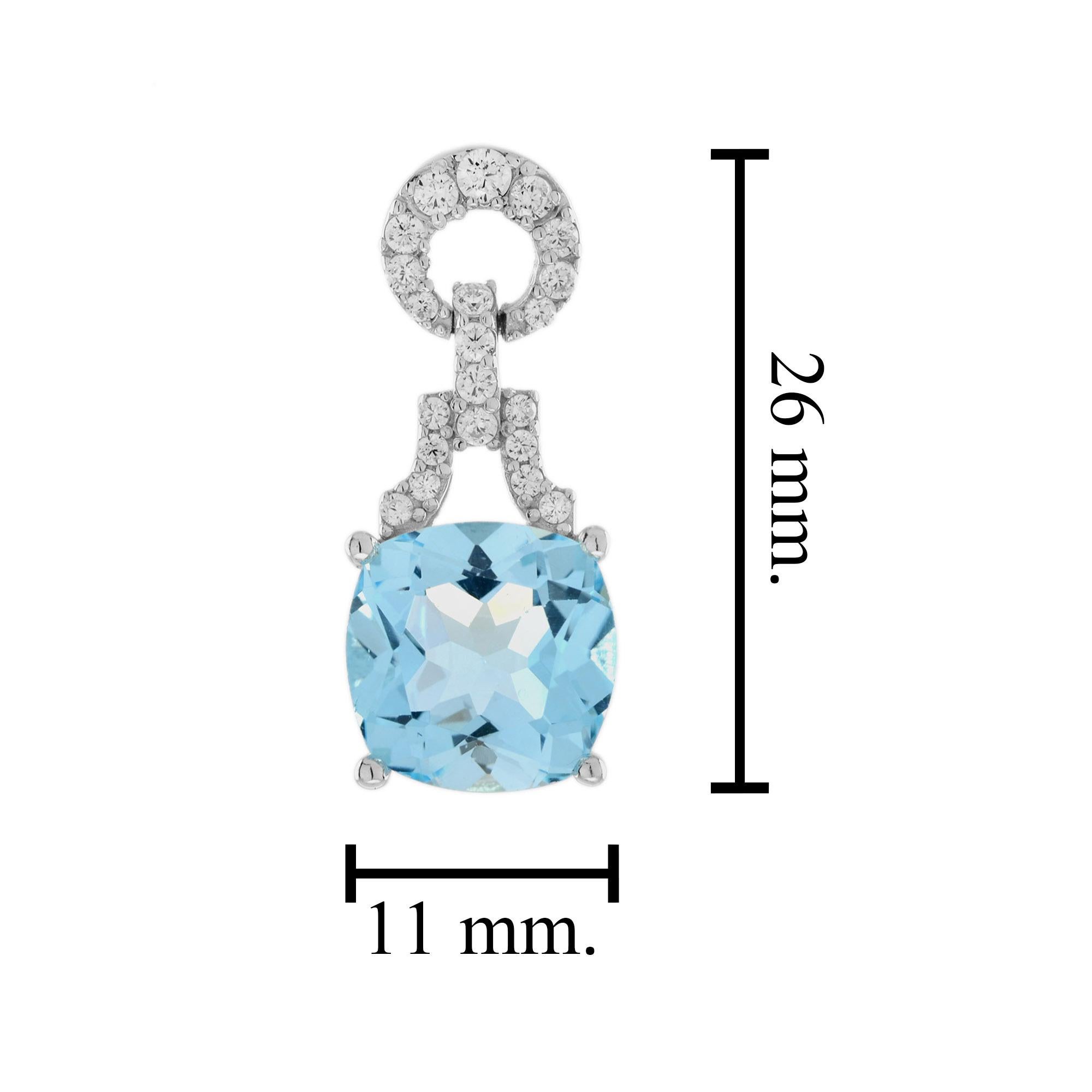 Blauer Topas & Diamant Art Deco Stil Tropfen Ohrringe 14K Weißgold (Kissenschliff) im Angebot