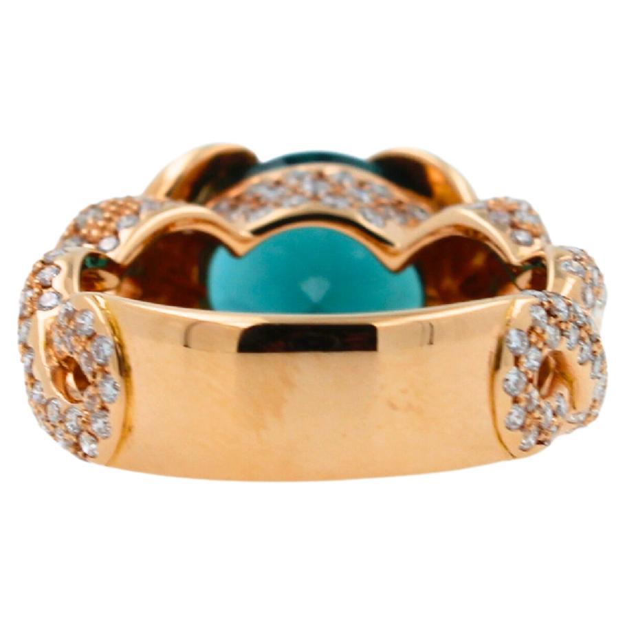 Cushion Dark Blue Indicolite Tourmaline Diamond Spiral Pave 18K Rose Gold Ring In New Condition For Sale In Oakton, VA