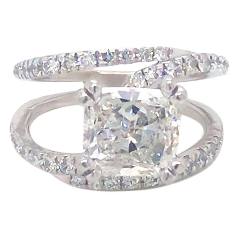 Cushion Brilliant Diamond Engagement Ring 2.40 Ctw Center 2.05 Ct. F, VS1 GIA