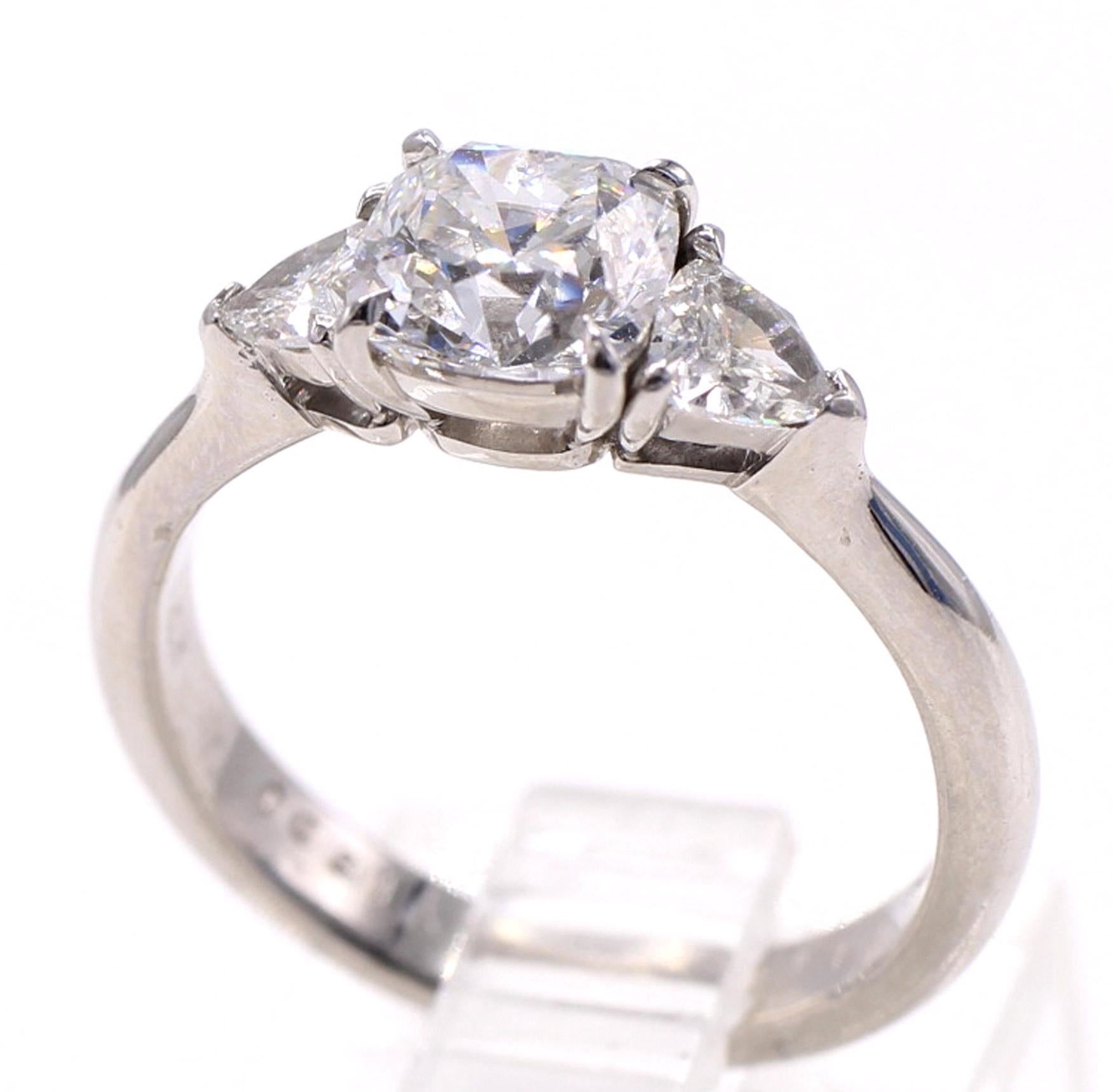 Women's or Men's Cushion Brilliant Platinum Diamond Engagement Ring  For Sale