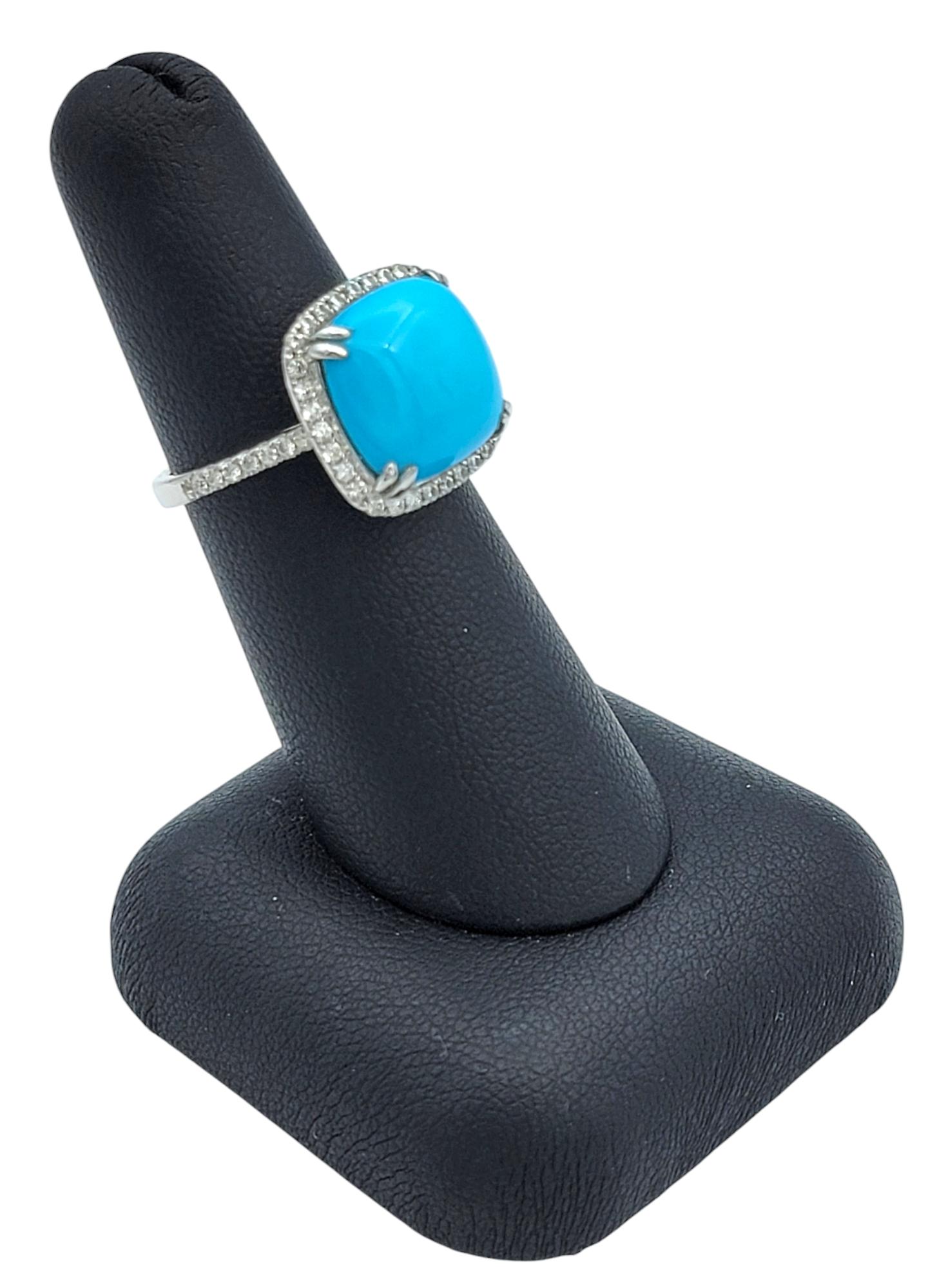 Anello da cocktail con turchese e diamante taglio cabochon a cuscino in oro bianco 14 carati in vendita 6