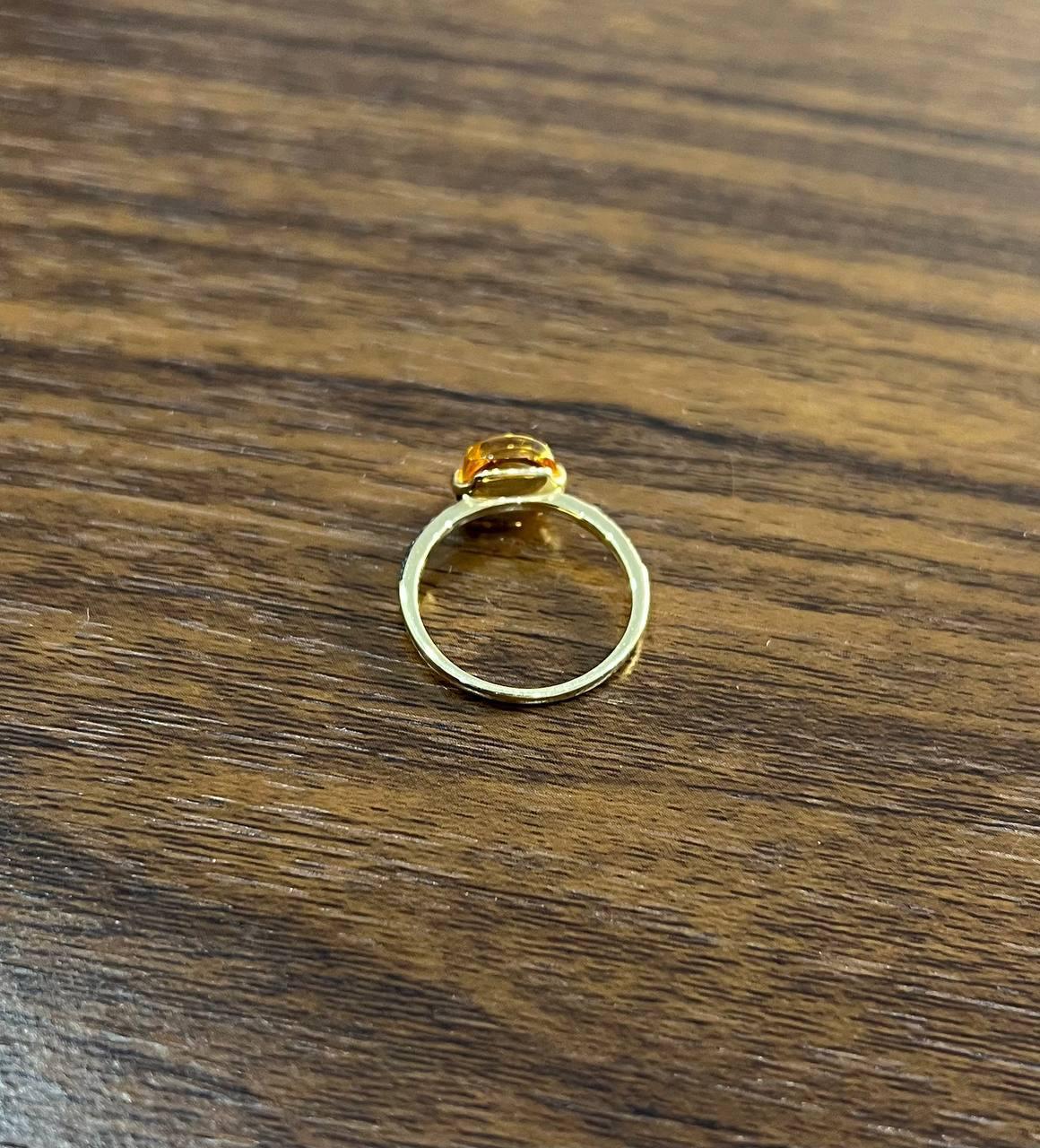 Cushion Cut Cushion Cabochon Orange Brown Citrine Diamond 14K Gold Statement Minimalist Ring For Sale