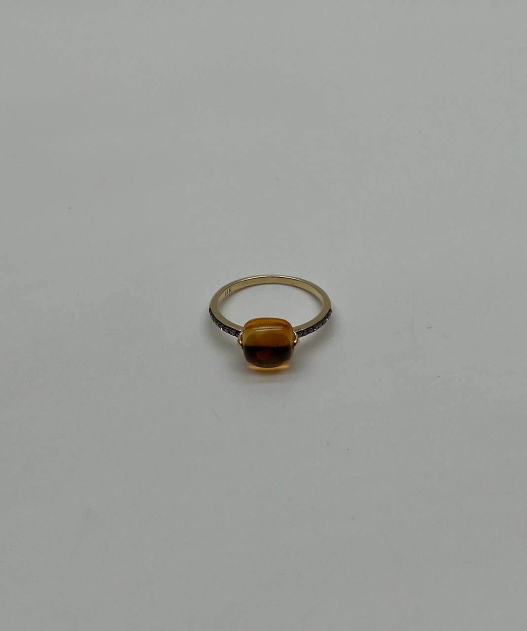 Cushion Cabochon Orange Brown Citrine Diamond 14K Gold Statement Minimalist Ring In New Condition For Sale In Oakton, VA