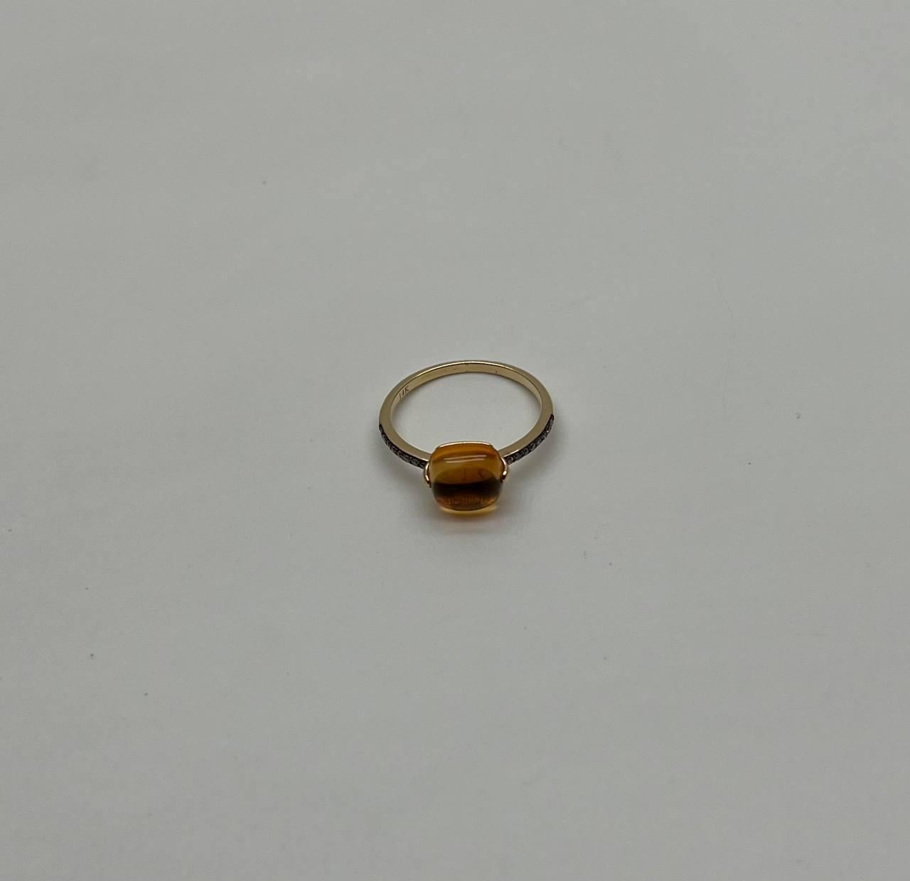 Women's Cushion Cabochon Orange Brown Citrine Diamond 14K Gold Statement Minimalist Ring For Sale