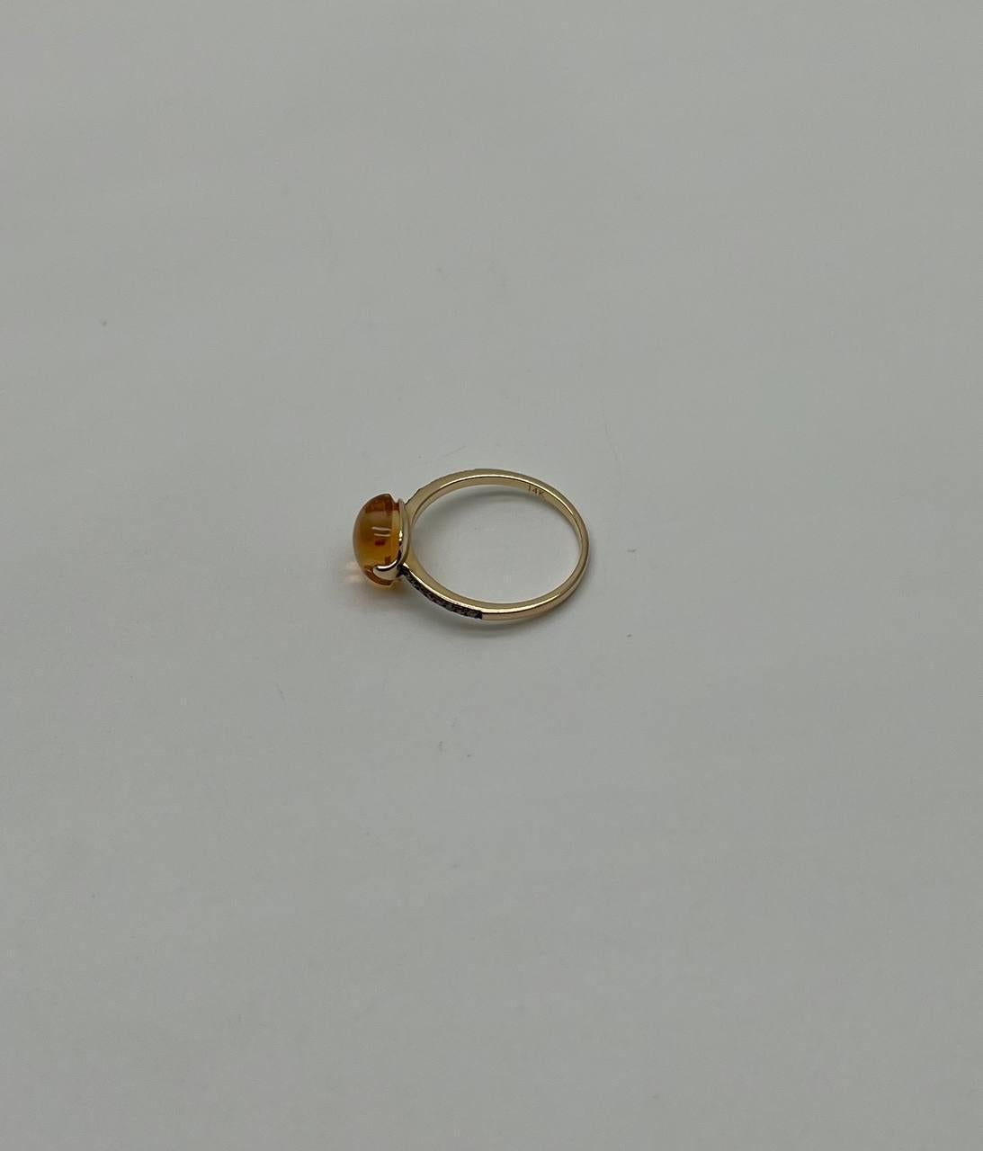 Cushion Cabochon Orange Brown Citrine Diamond 14K Gold Statement Minimalist Ring For Sale 1