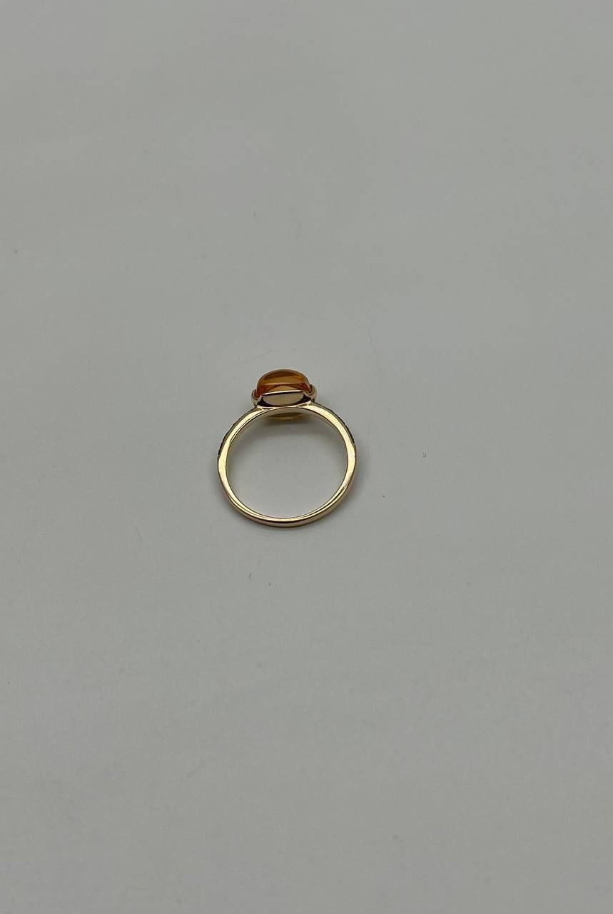 Cushion Cabochon Orange Brown Citrine Diamond 14K Gold Statement Minimalist Ring For Sale 2