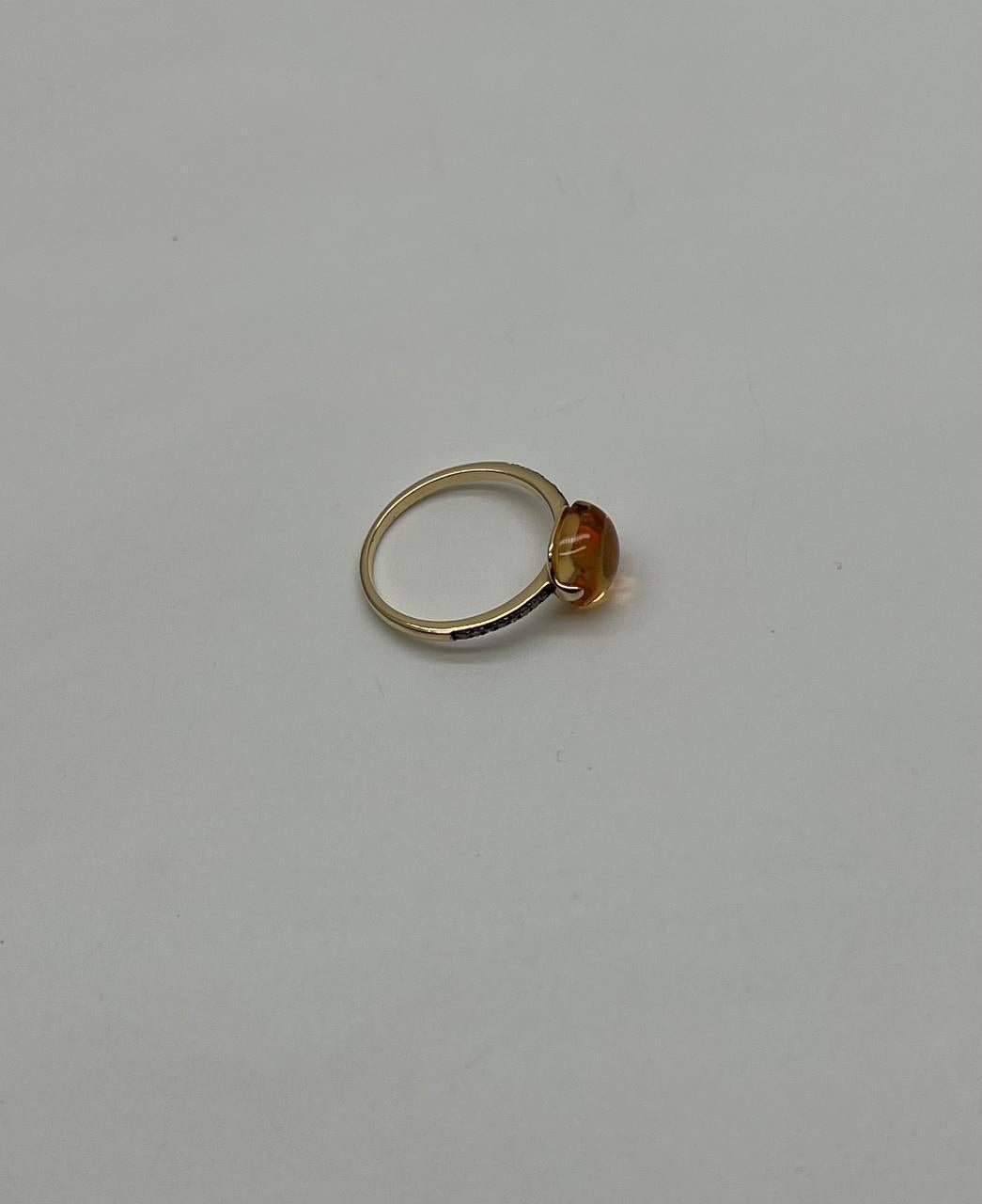 Cushion Cabochon Orange Brown Citrine Diamond 14K Gold Statement Minimalist Ring For Sale 3