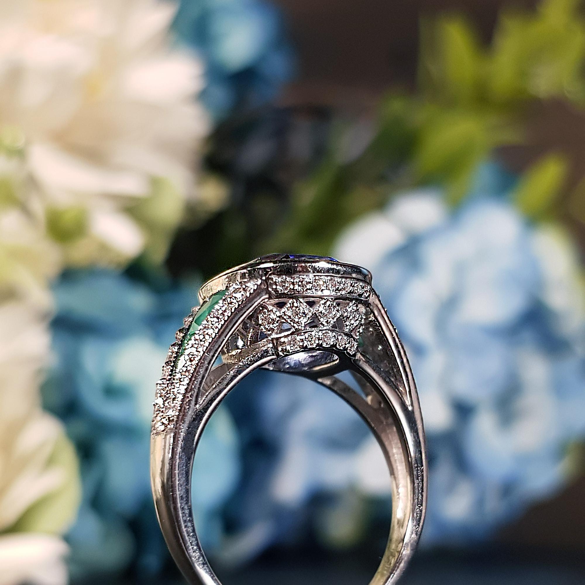 Cushion Certified Ceylon Blue Sapphire Emerald Diamond Solitaire White Gold Ring For Sale 4