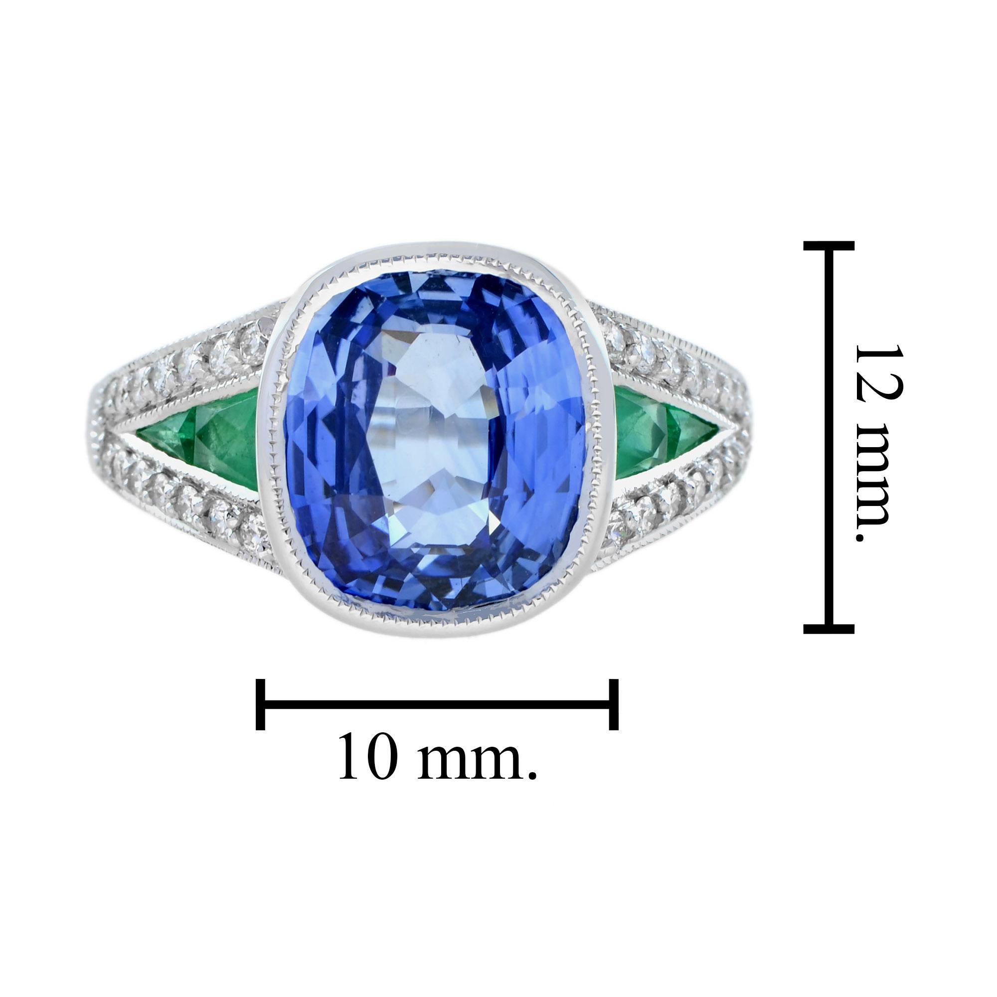 Cushion Certified Ceylon Blue Sapphire Emerald Diamond Solitaire White Gold Ring For Sale 5