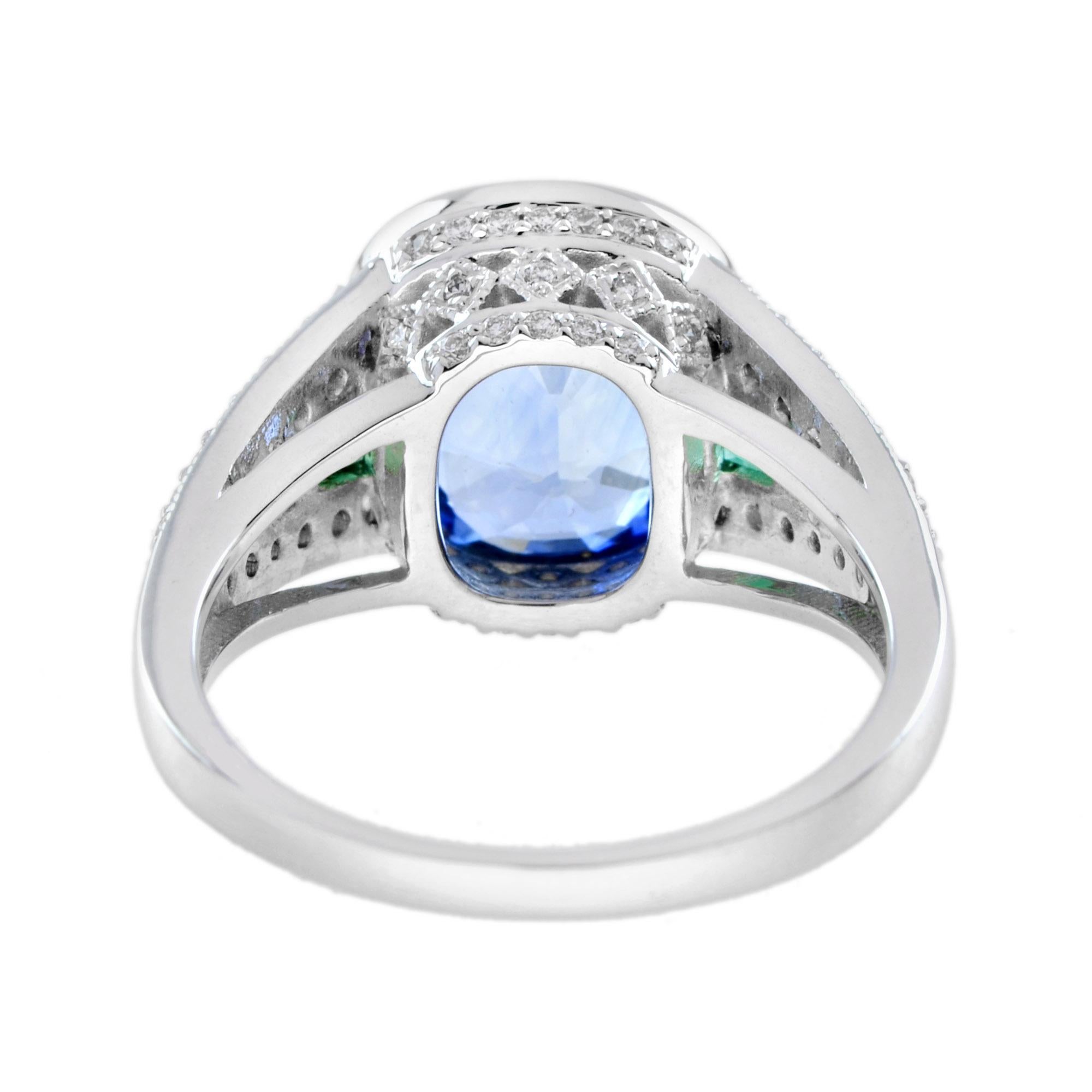 Cushion Cut Cushion Certified Ceylon Blue Sapphire Emerald Diamond Solitaire White Gold Ring For Sale