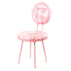 Cushion Chair, Pink Leather Soft Dining Chair by Eliz Evar