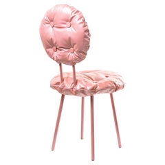 Cushion Chair, Pink Leather Soft Dining Chair by Eliz Evar