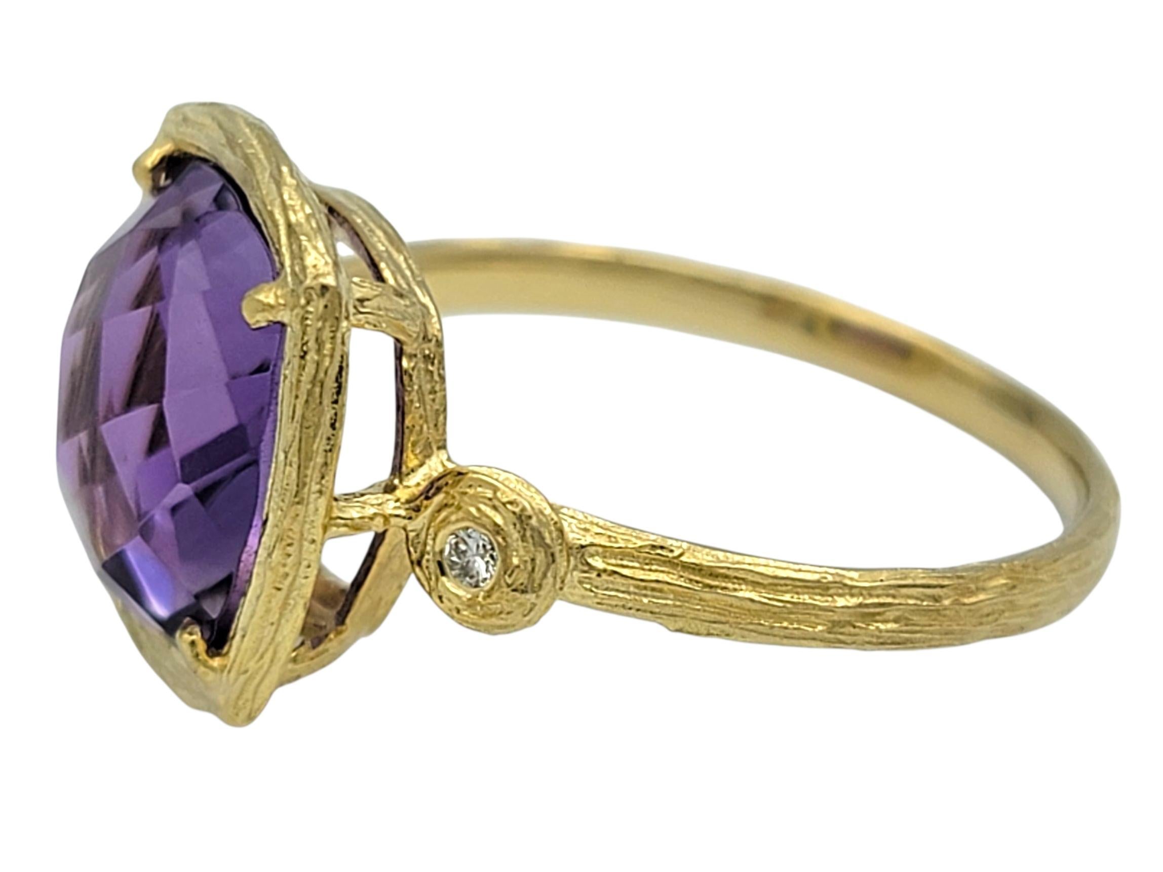 Bague en or jaune 14 carats avec améthyste taillée en damier et ornée de diamants Bon état - En vente à Scottsdale, AZ