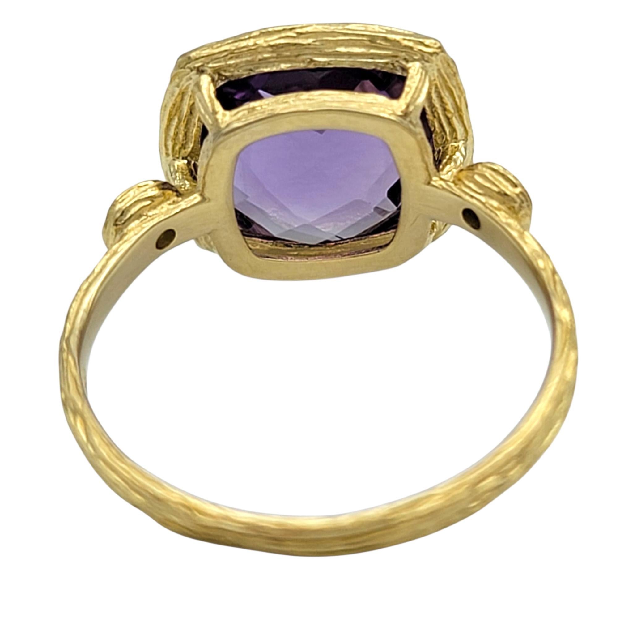 Bague en or jaune 14 carats avec améthyste taillée en damier et ornée de diamants Pour femmes en vente