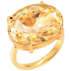 Cushion Citrine Raised Dome 18 Karat Yellow Gold Cocktail Ring