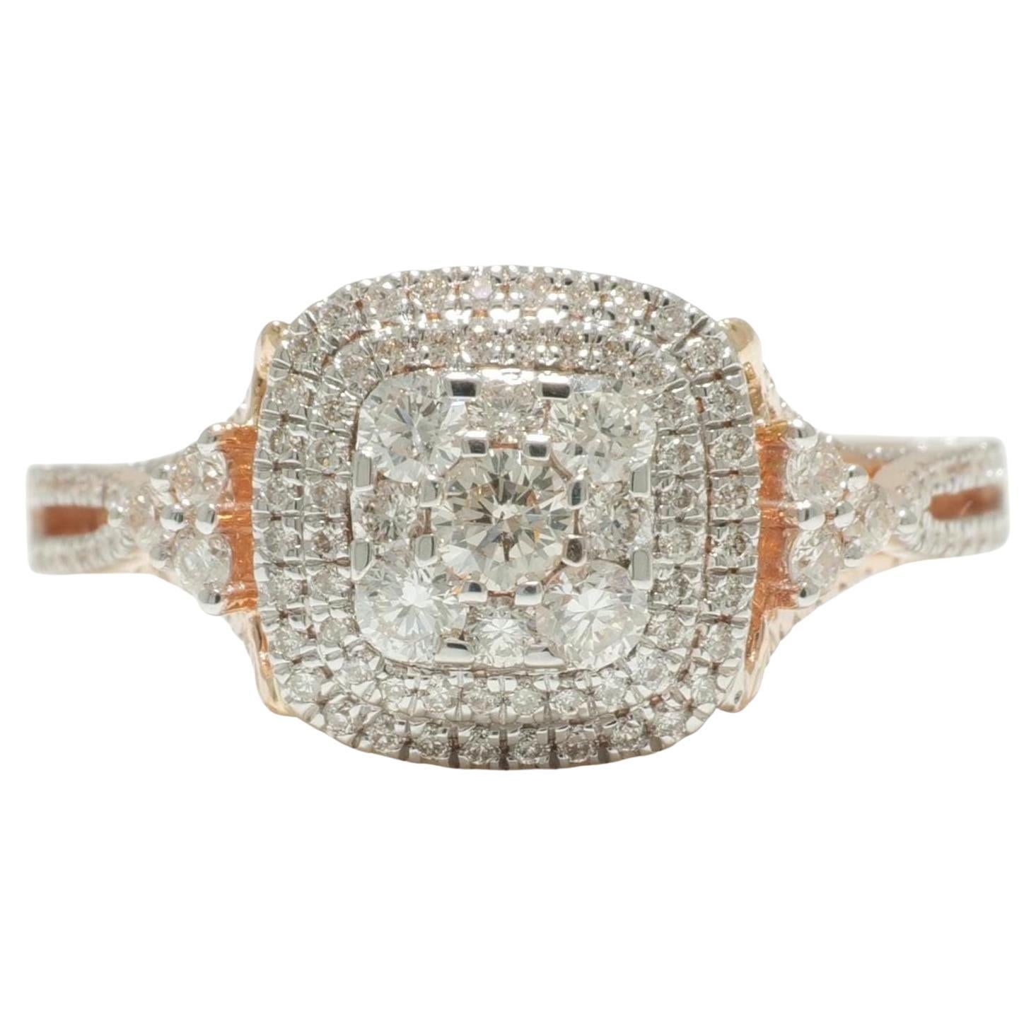Cushion Cluster Halo Natural Diamond Ring in 14K Solid Gold (Certified)