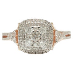 Cushion Cluster Halo Natural Diamond Ring in 14K Solid Gold (Certified)