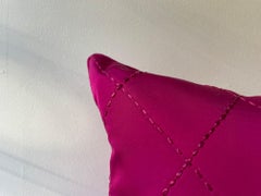 Cushion Cover Hand Quilted Rhombus Pattern in Silk Satin Cherry Red