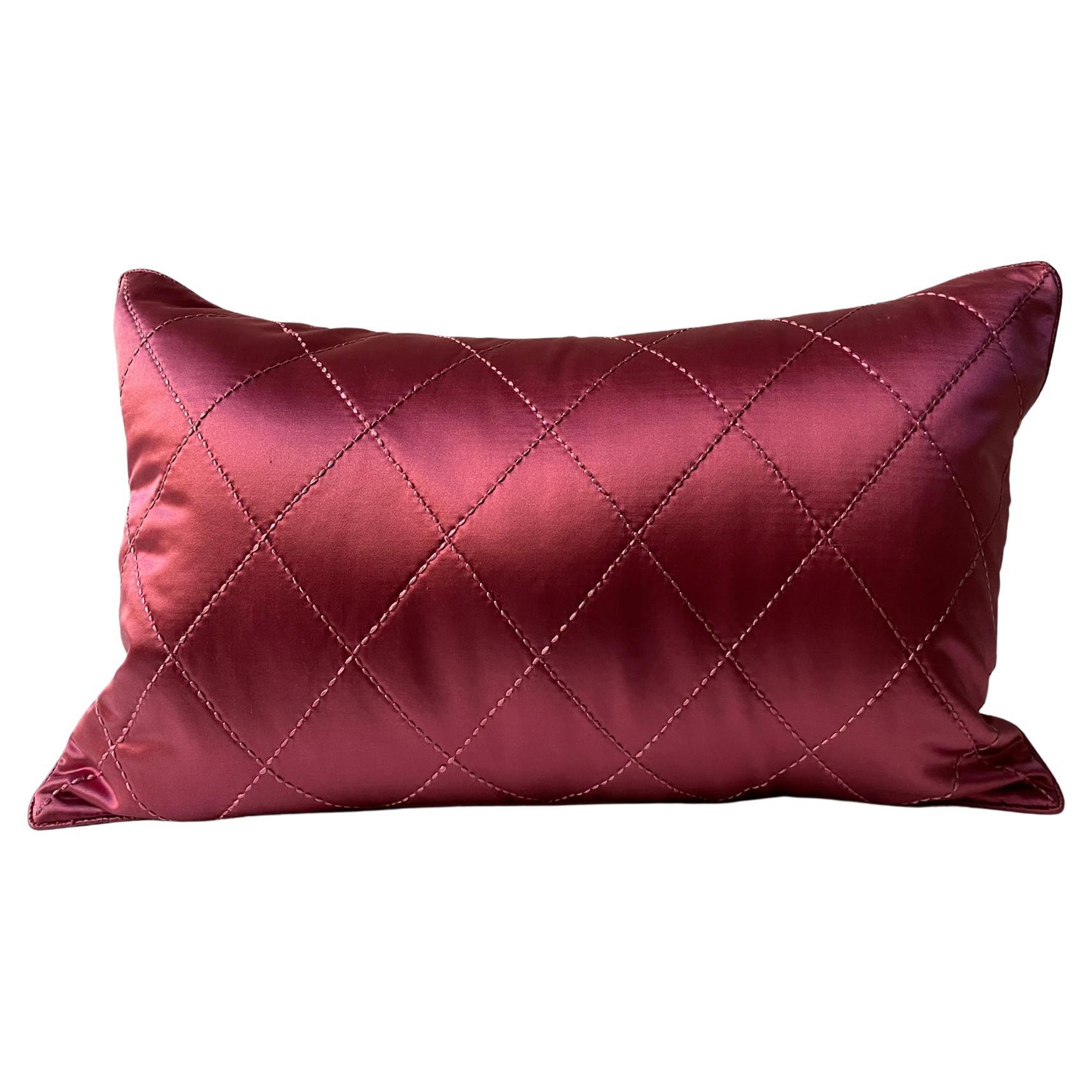 Cushion Cover Hand Quilted Rhombus Pattern in Silk Satin Strawberry Red