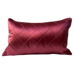 Cushion Cover Hand Quilted Rhombus Pattern in Silk Satin Strawberry Red