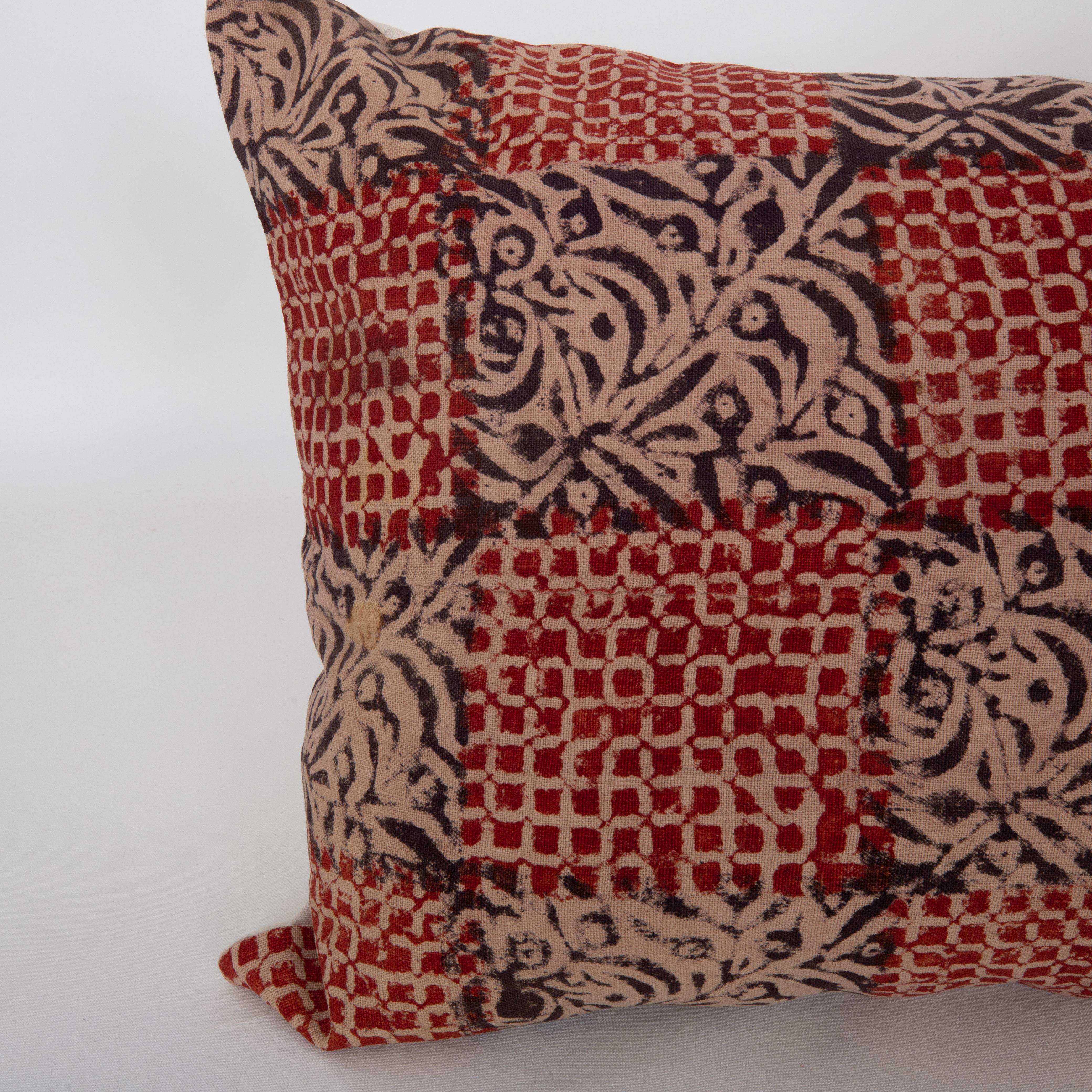 Folk Art Cushion Cover Made From an Uzbek Hand Block Printed Panel For Sale