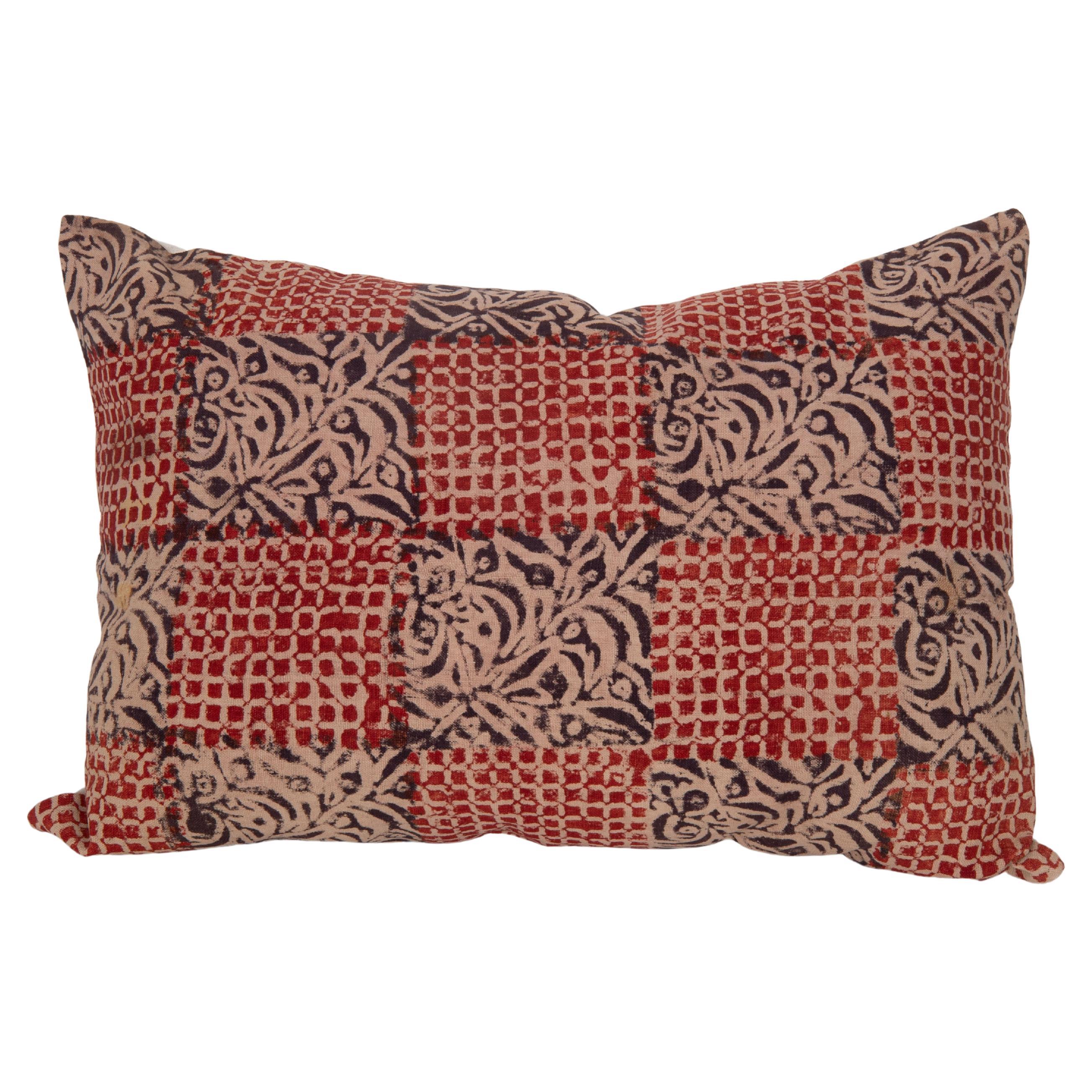 Cushion Cover Made From an Uzbek Hand Block Printed Panel For Sale