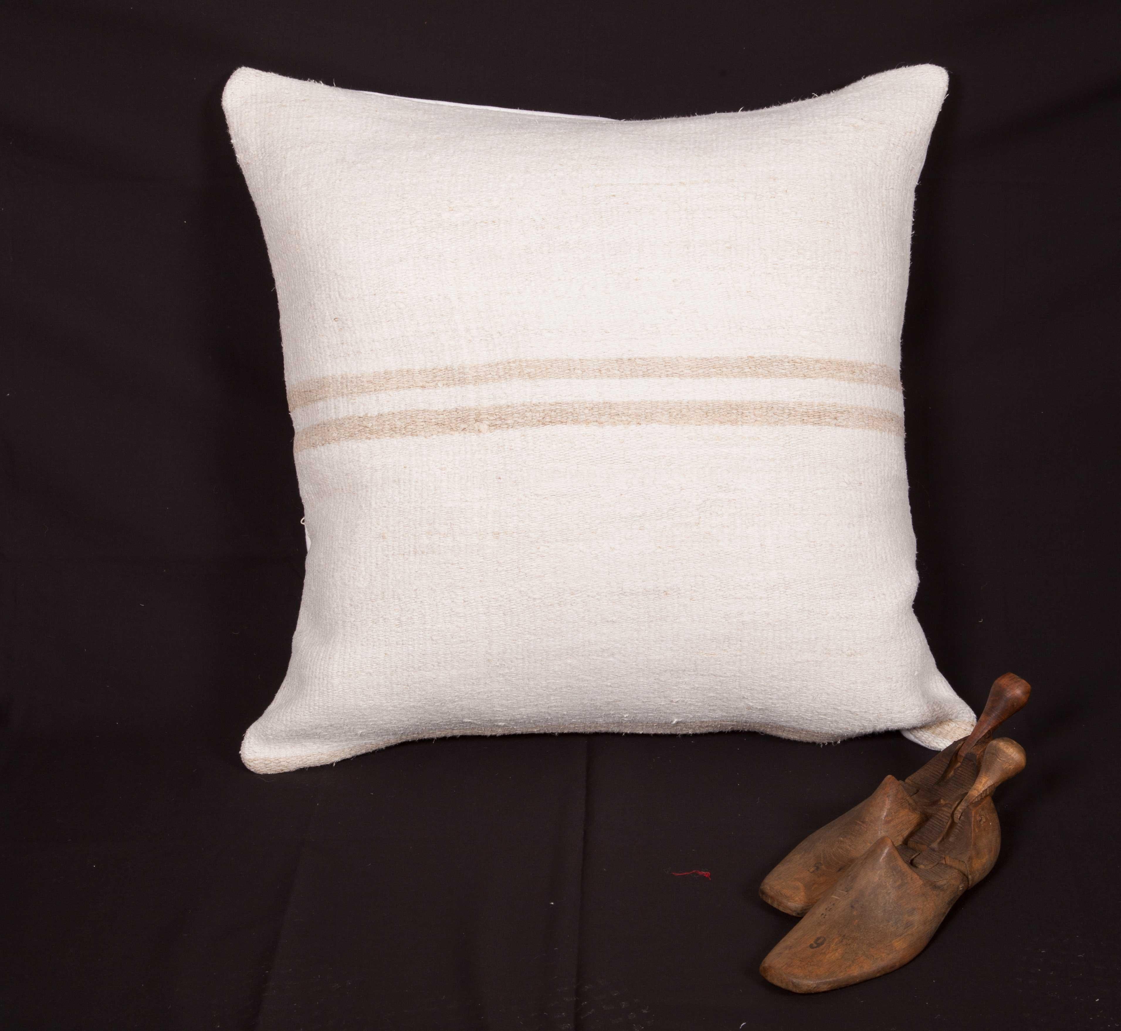 Hand-Woven Cushion Cover or Pillow Fashioned from a Mid-20th Century Anatolian Hemp Kilim