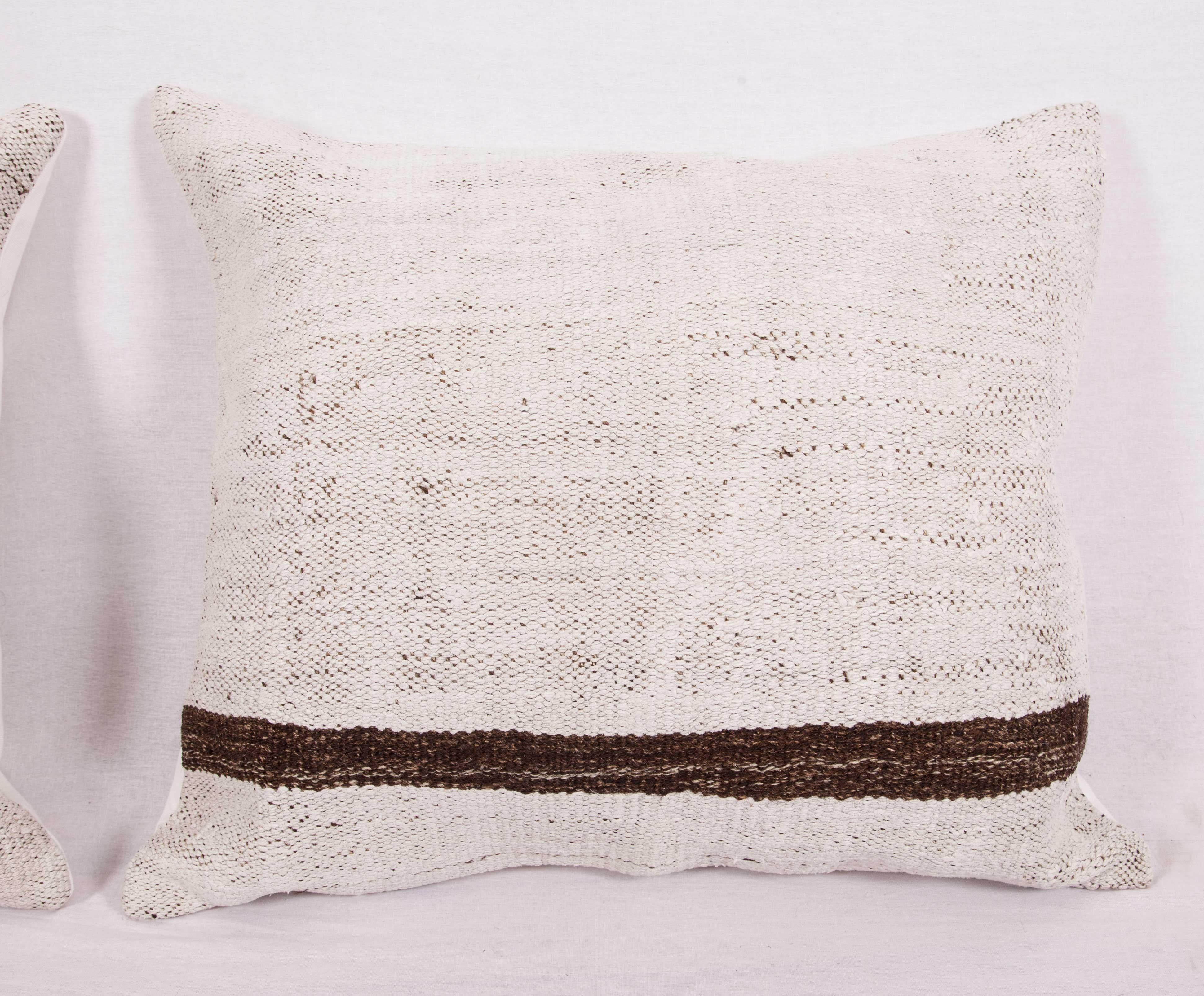 Cushion Covers or Pillow Fashioned from a Mid-20th Century Anatolian Hemp Kilim (Handgewebt)