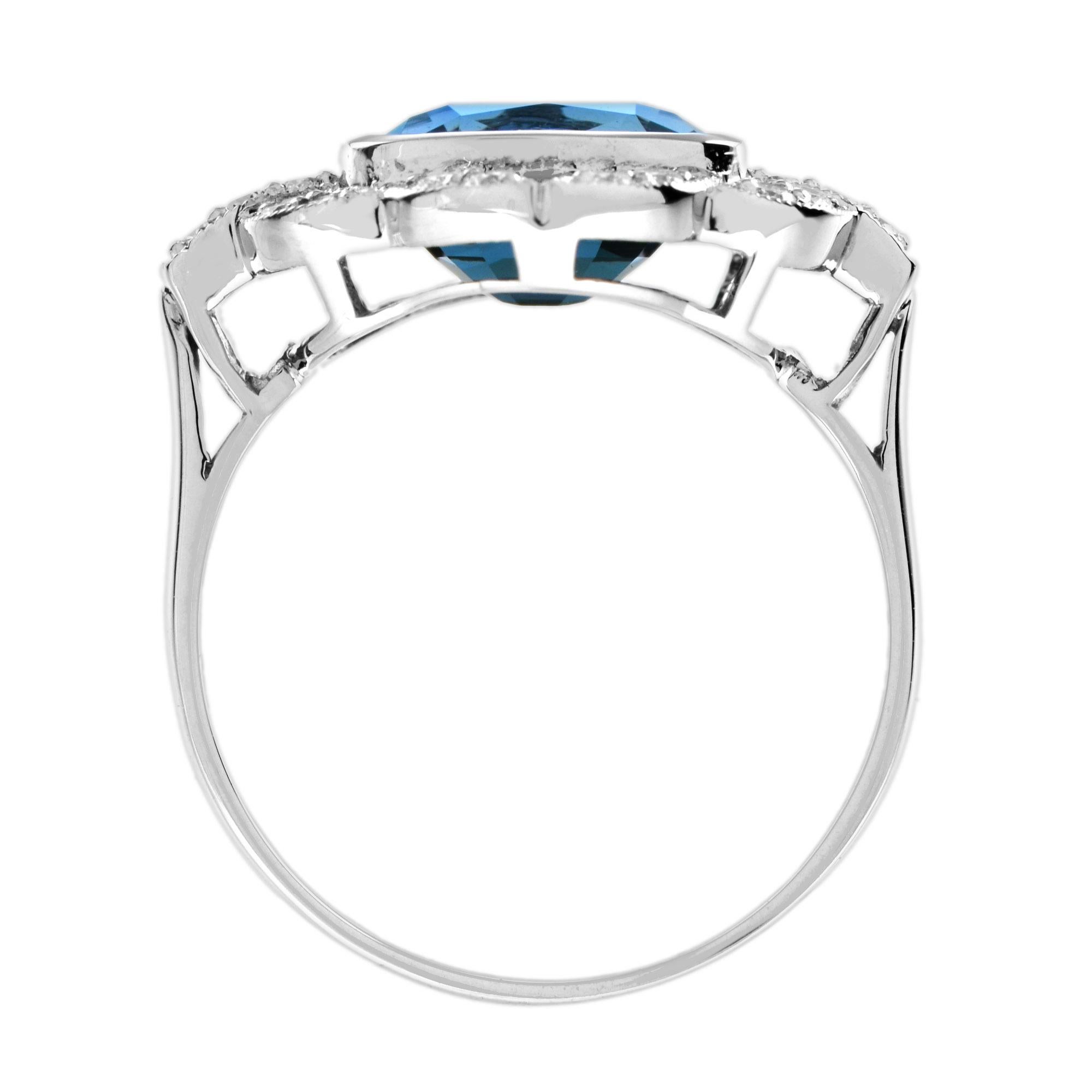 Bague de fiançailles de style Art déco en forme de coussin Topaze bleue de Londres et diamant Pour femmes en vente