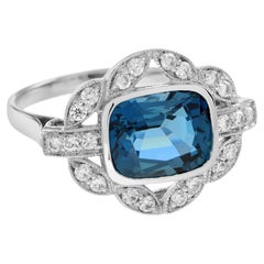 Cushion Cushion Shape London Blue Topaz & Diamond Art Deco Style Engagement Ring