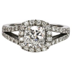 Cushion Cut 1.01 Carat, D Color, SI1 Clarity Diamond Platinum Ring