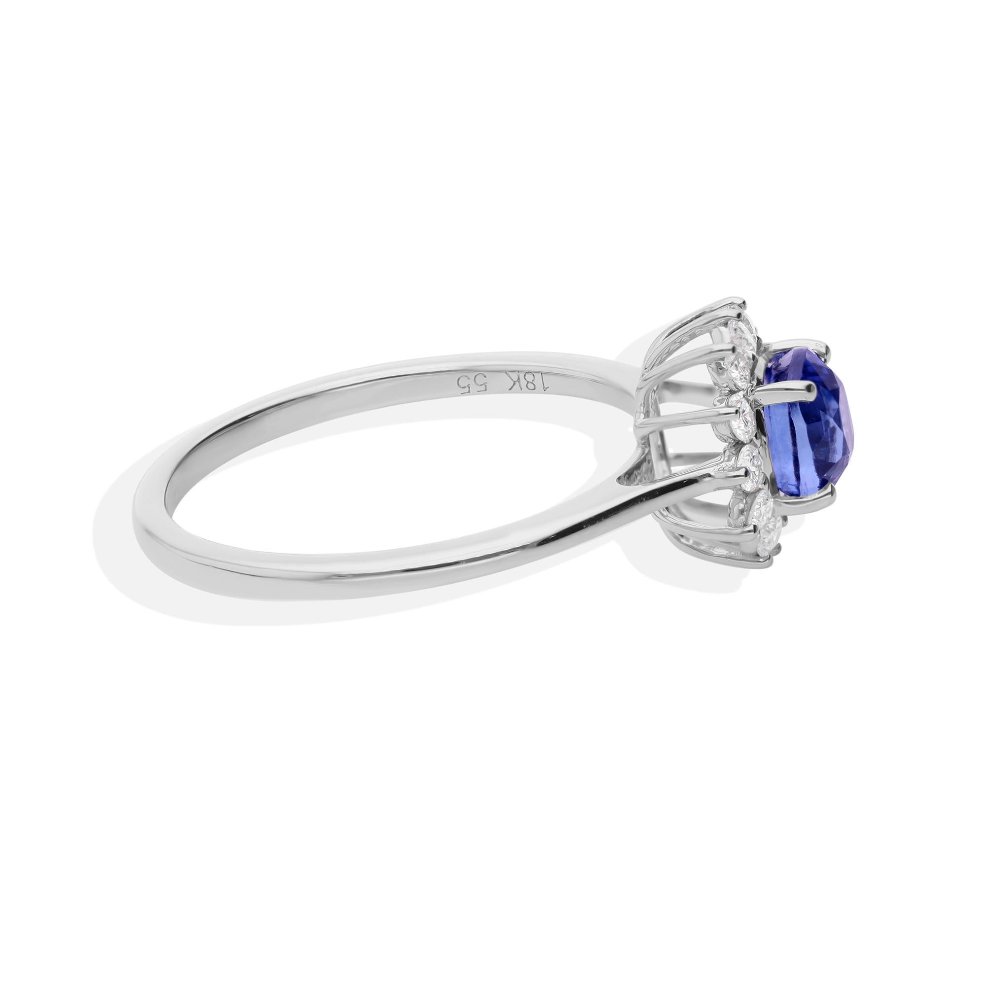 En venta: Alianza de boda con halo de diamantes SI/HI y zafiro azul talla cojín 1,01 ct Oro blanco 18k  7