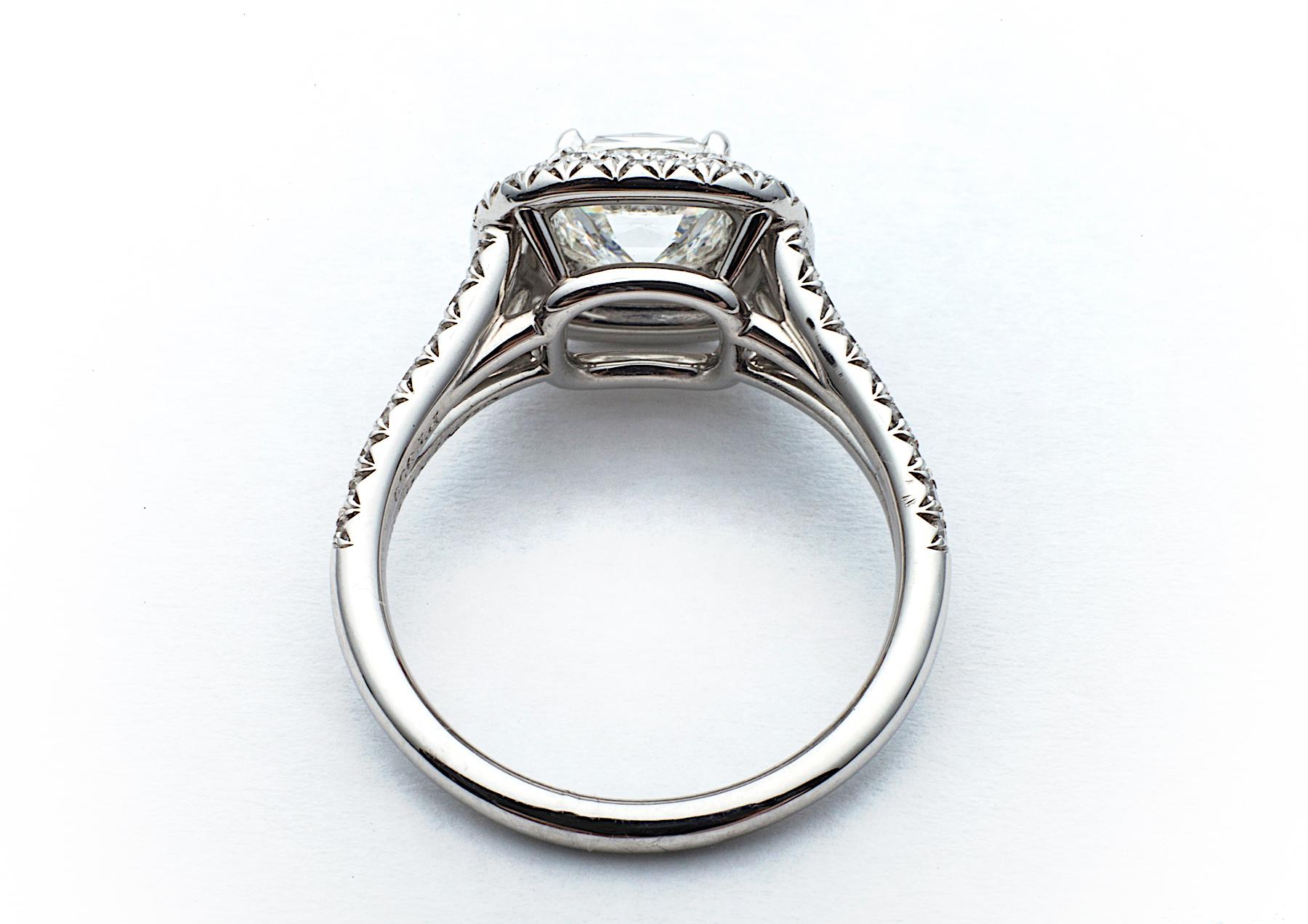 Women's Cushion Cut 1.35 Carat Diamond Platinum Engagement Ring