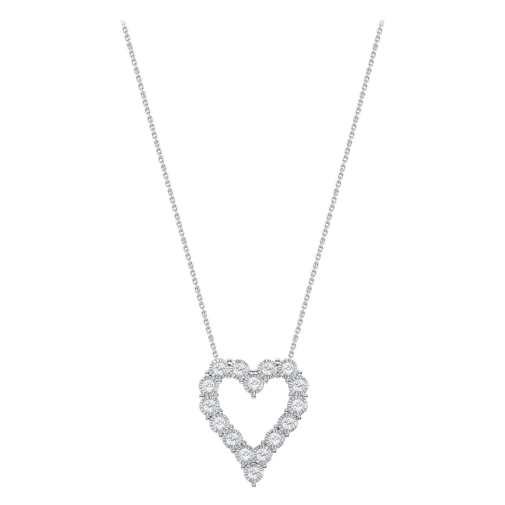 Collier à cœur ouvert en or blanc 14 carats taille coussin en vente