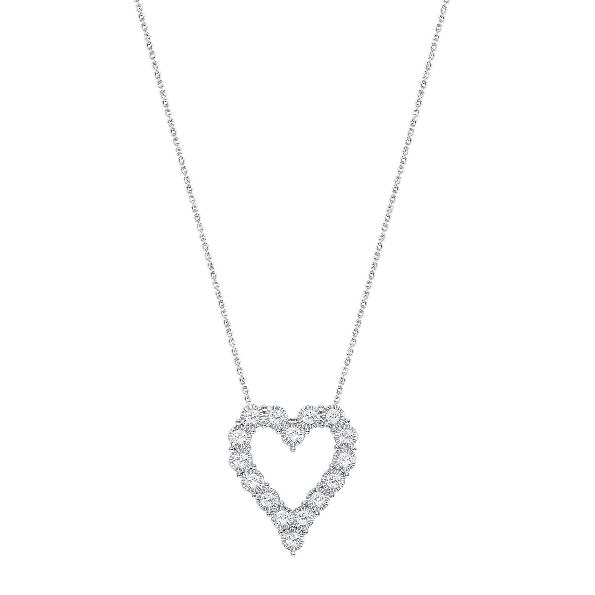 Collana con diamanti a cuore aperto in oro bianco 14K con taglio a cuscino