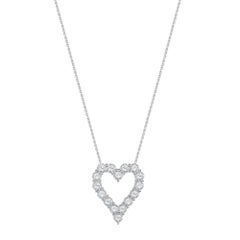 Cushion Cut 14K White Gold Open Heart Diamond Necklace