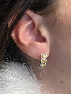 Cushion Cut 18K Yellow Diamond Huggie Hoops Earrings