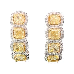 Cushion Cut 18K Yellow Diamond Huggie Hoops Earrings
