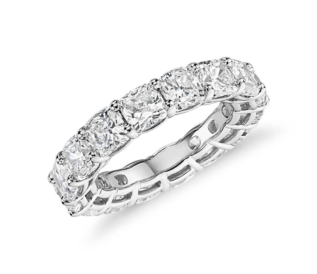 Romantic Cushion Cut 4.50 Carat Diamond Eternity 950 Platinum Band For Sale