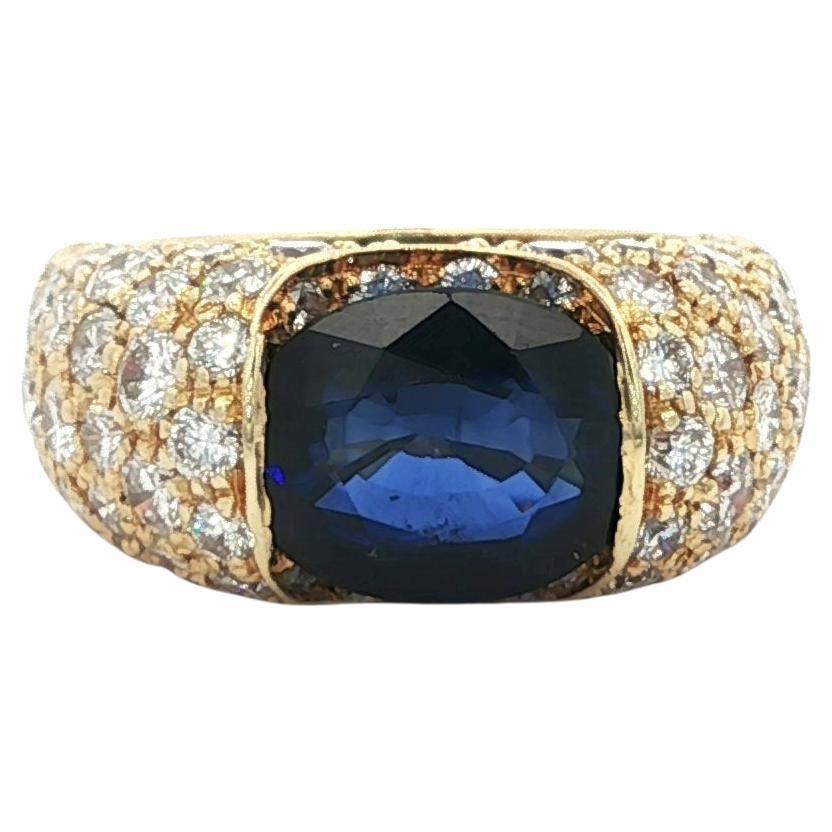 Cushion Cut 4.5ct Sapphire & Diamond Ring 18K Yellow Gold