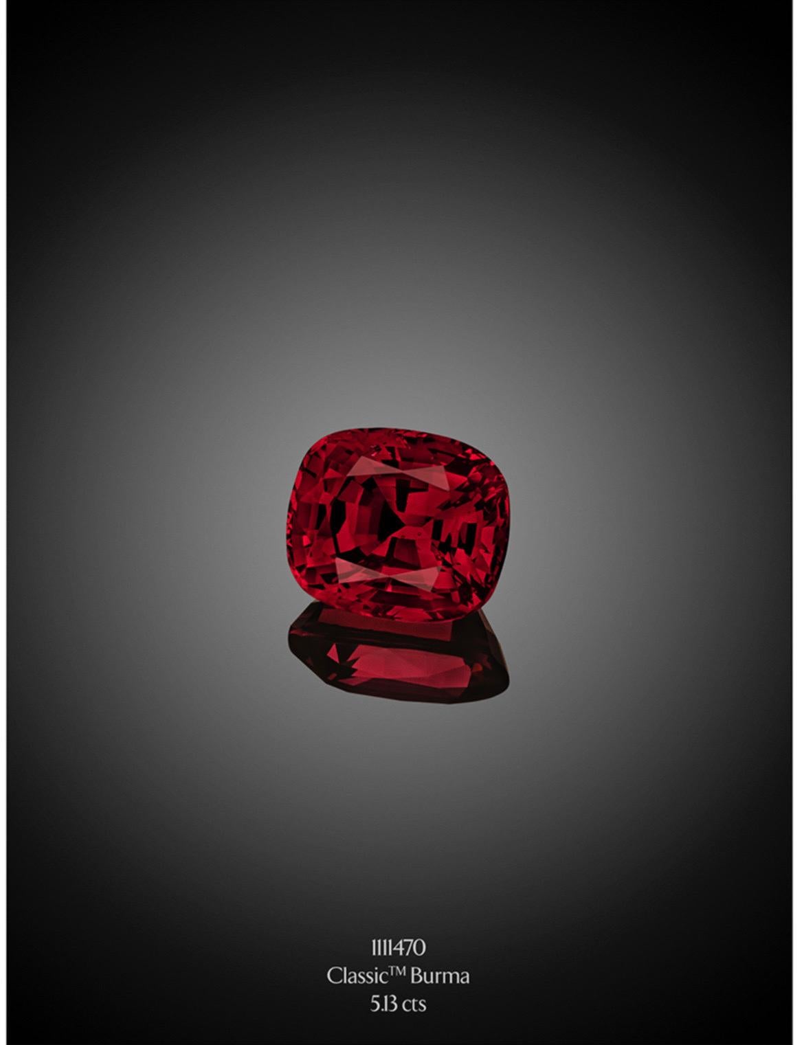 Modern Cushion-Cut 5.13 Carat Burma Red Spinel Diamond Engagement Ring in Platinum For Sale