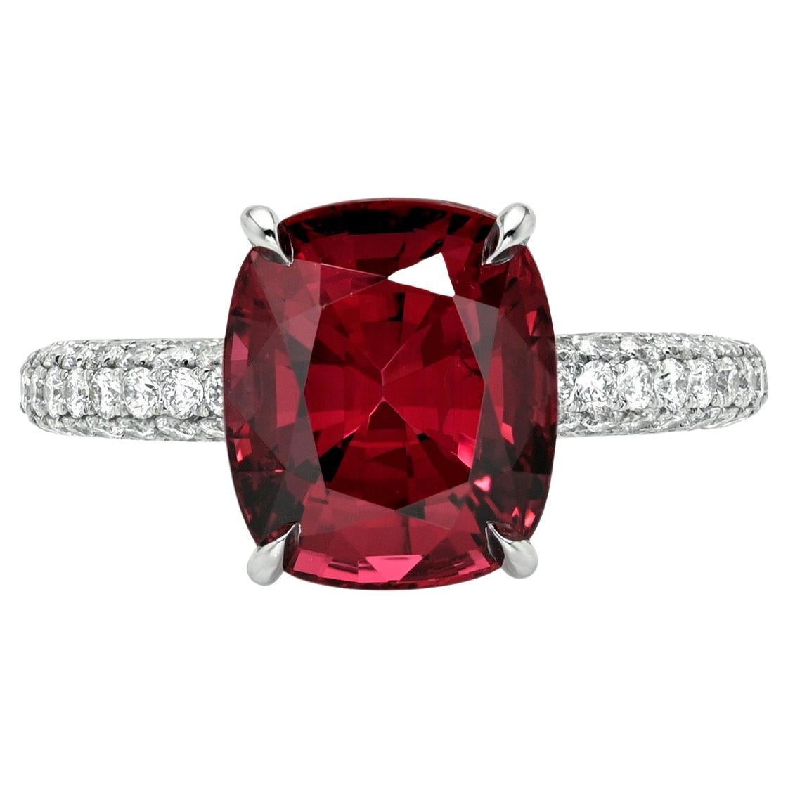Cushion-Cut 5.13 Carat Burma Red Spinel Diamond Engagement Ring in Platinum For Sale