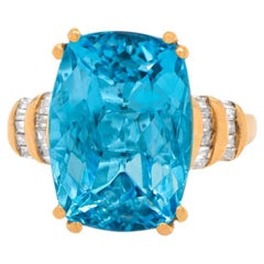 Swiss Blue Topaz Ring 6.9 Carat With Diamonds 10K Gold
